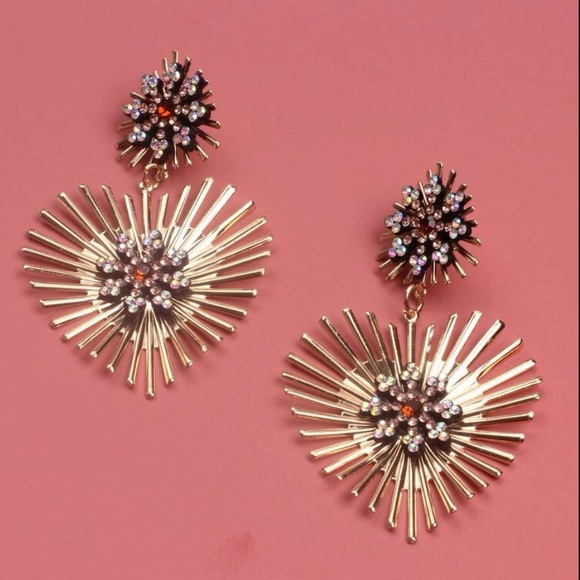 Golden Jewel Heart Earrings - Picture 2 of 4